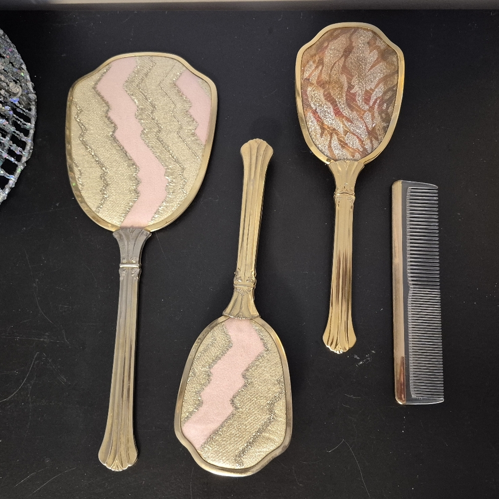 Vintage Gold and Pink Vanity Set